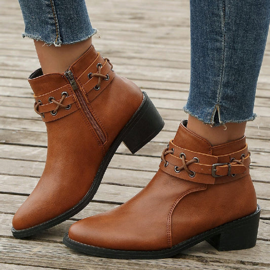 KENZA | Bottines En Cuir Rivetées