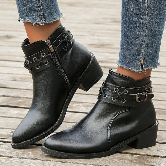 KENZA | Bottines En Cuir Rivetées