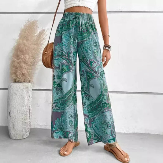 Sui© Pantalon Large Bohème à Taille Élastique