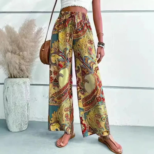 Sui© Pantalon Large Bohème à Taille Élastique